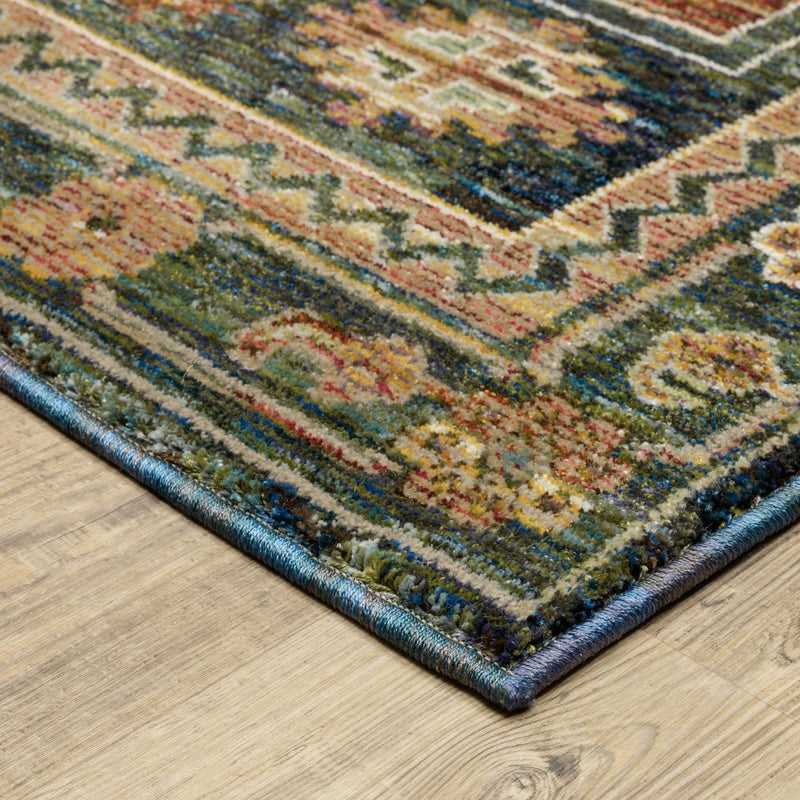 3' X 5' Blue Rust And Tan Tribal Area Rug