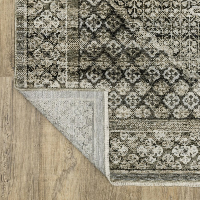 3' X 5' Gray And Beige Medallion Area Rug With Fringe