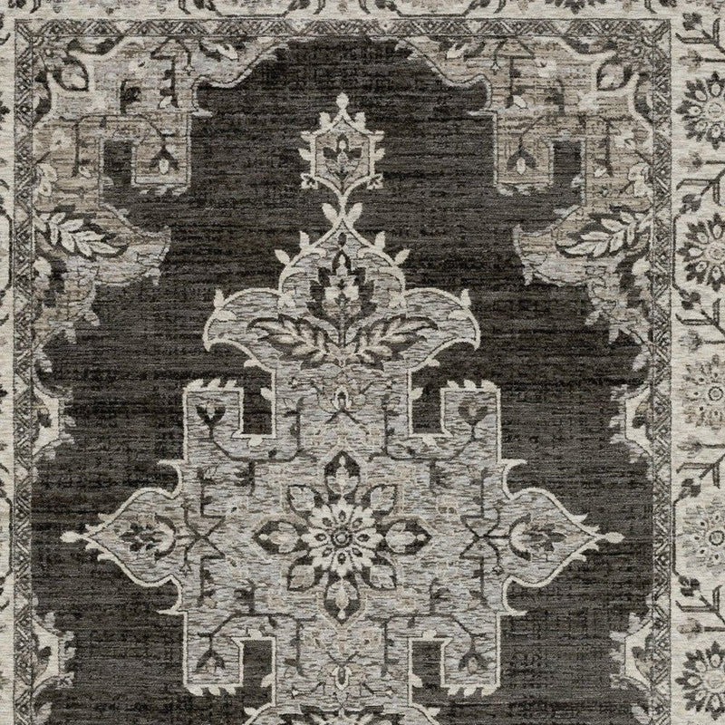 3' X 5' Gray And Beige Medallion Area Rug With Fringe