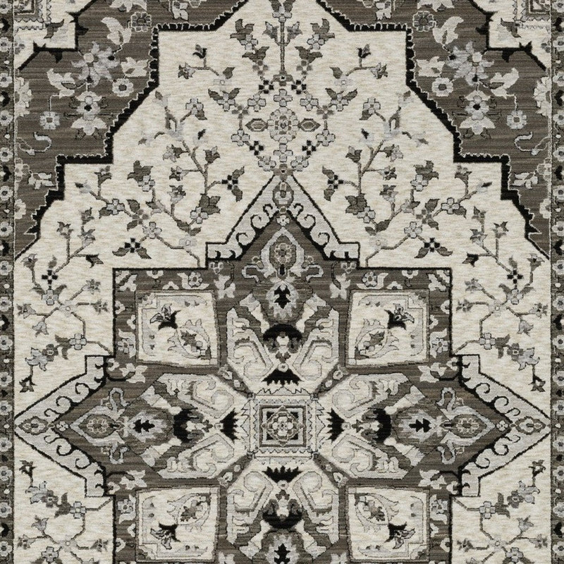 3' X 5' Ivory And Gray Medallion Area Rug With Fringe