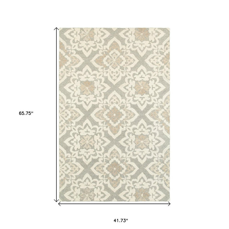 4' X 6' Gray And Sand Wool Geometric Hand Tufted Area Rug