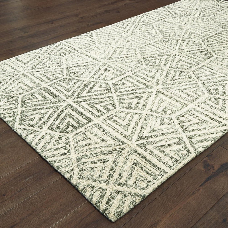5' X 8' Gray And Ivory Wool Geometric Hand Tufted Area Rug