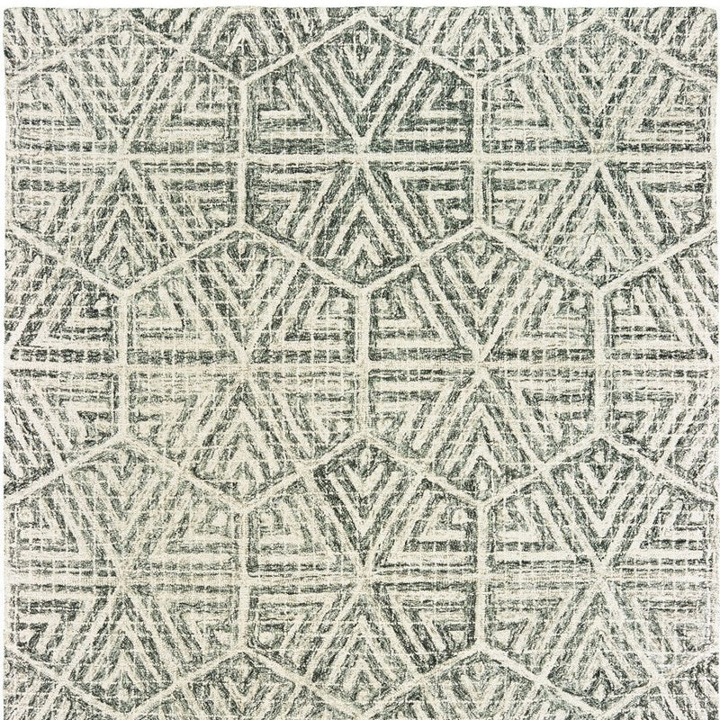5' X 8' Gray And Ivory Wool Geometric Hand Tufted Area Rug