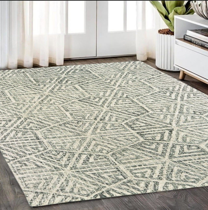 5' X 8' Gray And Ivory Wool Geometric Hand Tufted Area Rug