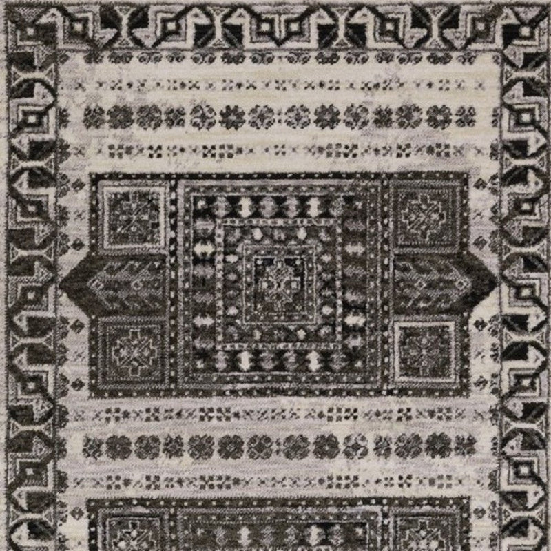 3' X 5' Ivory And Charcoal Oriental Area Rug With Fringe