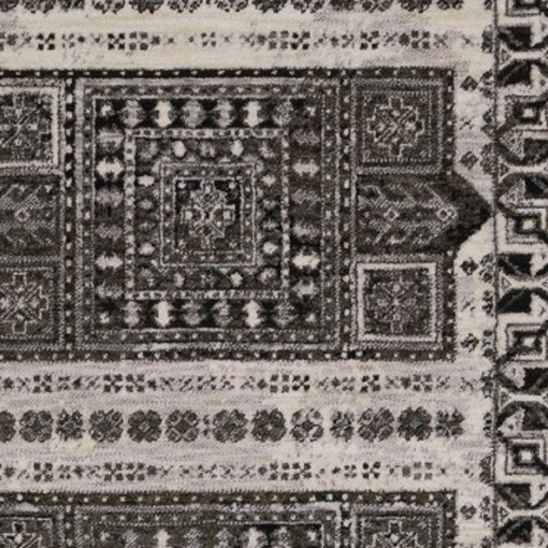 3' X 5' Ivory And Charcoal Oriental Area Rug With Fringe