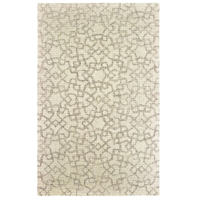 5' X 8' Tan And Ivory Wool Geometric Hand Tufted Area Rug