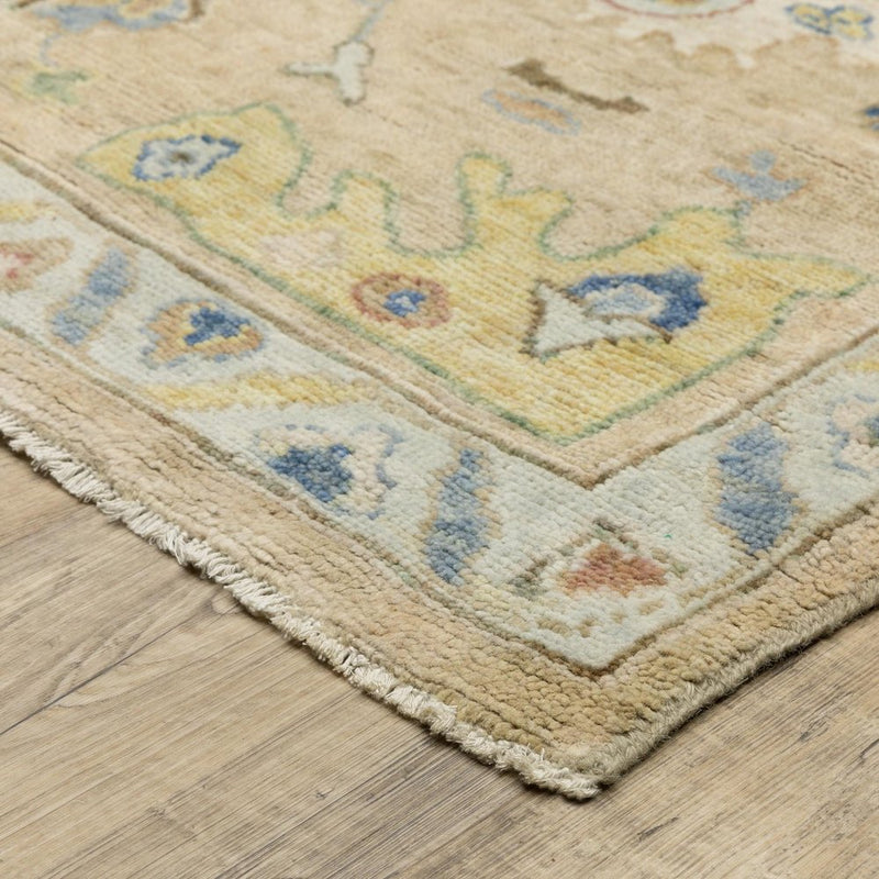 10' X 14' Gray Green And Yellow Wool Oriental Hand Knotted Area Rug With Fringe