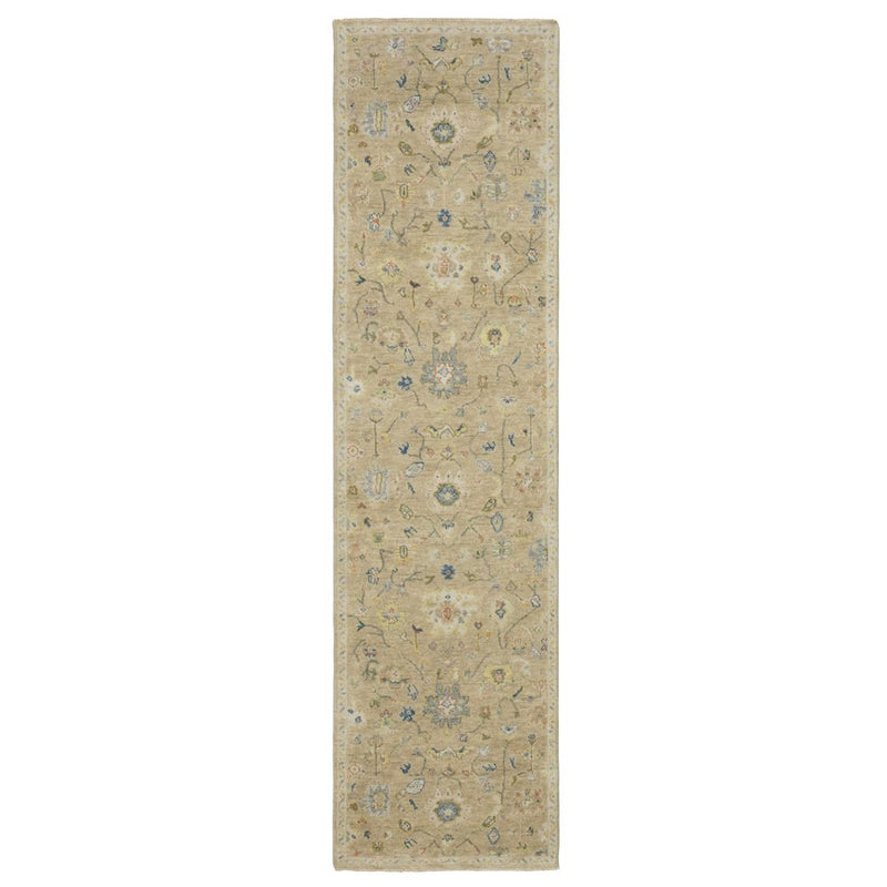 10' X 14' Gray Green And Yellow Wool Oriental Hand Knotted Area Rug With Fringe