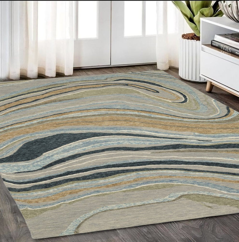 8' X 10' Gray And Blue Wool Abstract Hand Tufted Area Rug
