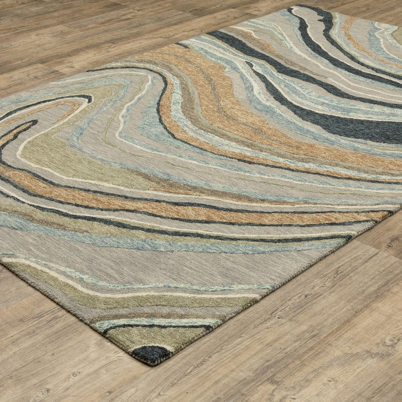8' X 10' Gray And Blue Wool Abstract Hand Tufted Area Rug