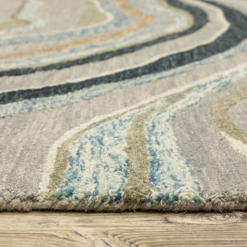 8' X 10' Gray And Blue Wool Abstract Hand Tufted Area Rug