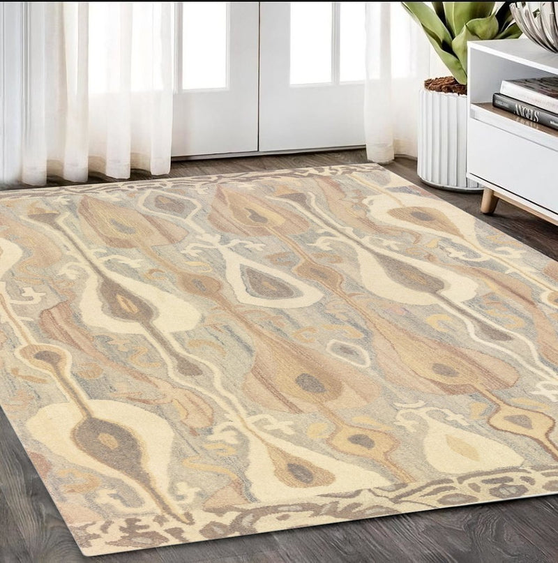 4' X 6' Gray And Beige Wool Abstract Hand Tufted Area Rug
