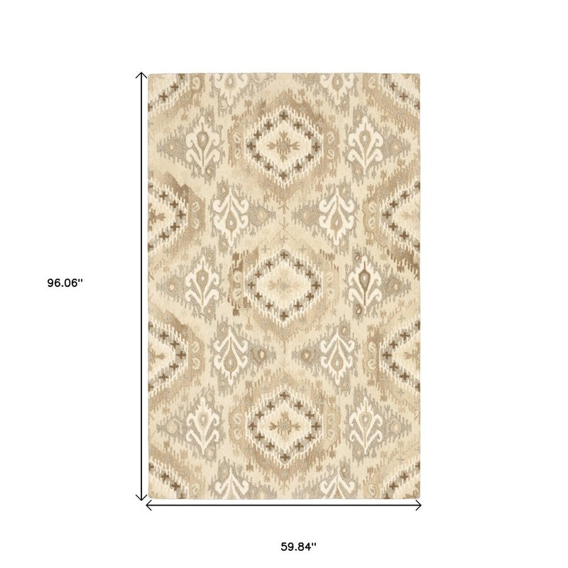 10' X 13' Beige And Ivory Wool Abstract Hand Tufted Area Rug