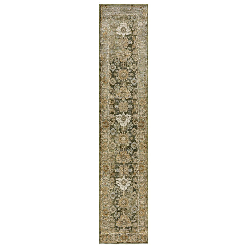 2' X 3' Green And Gold Oriental Area Rug