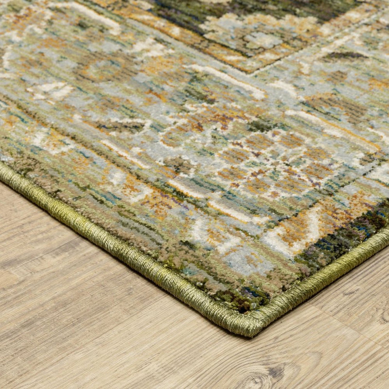 2' X 3' Green And Gold Oriental Area Rug