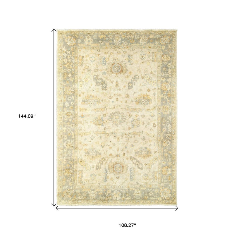 10' X 14' Beige And Gray Wool Oriental Hand Knotted Area Rug