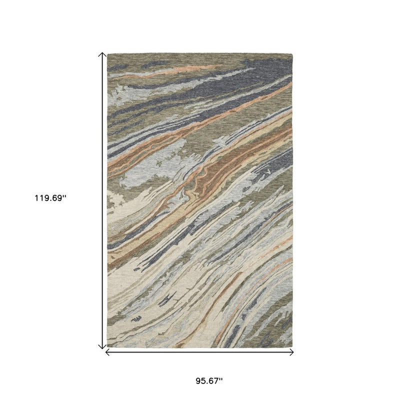 10' X 13' Gray And Blue Wool Abstract Hand Tufted Area Rug