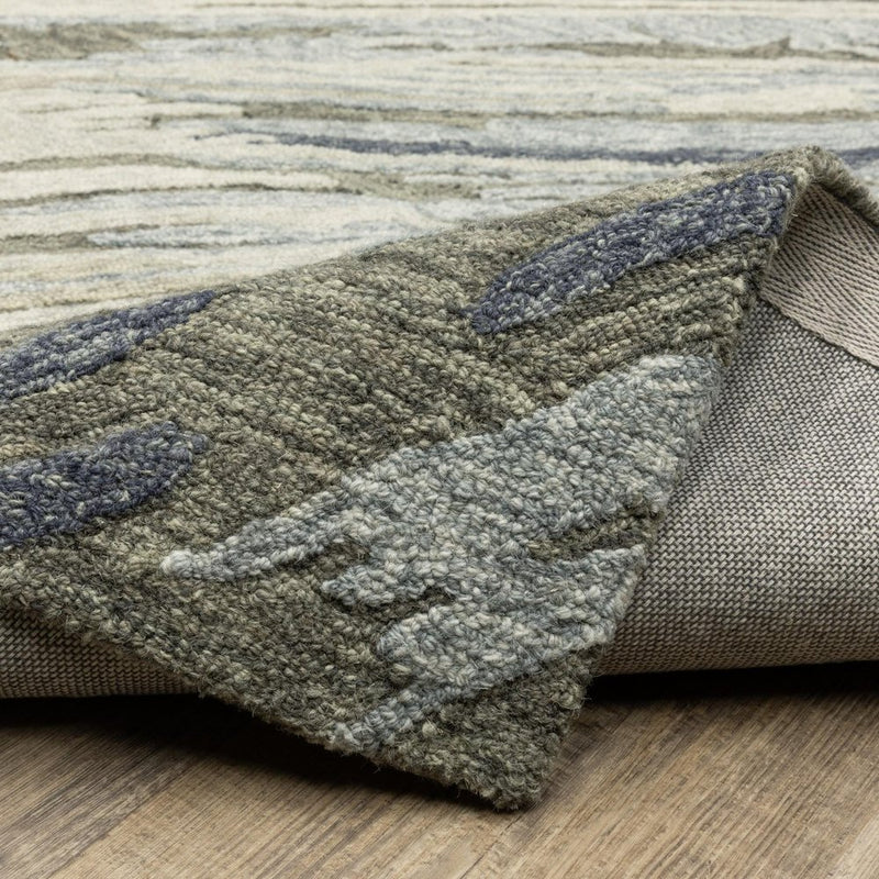 10' X 13' Gray And Blue Wool Abstract Hand Tufted Area Rug