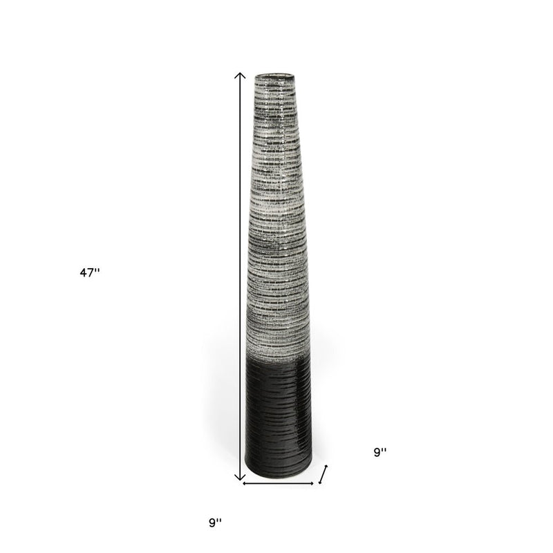 47" Black And Gray Ombre Tapered Ceramic Floor Vase