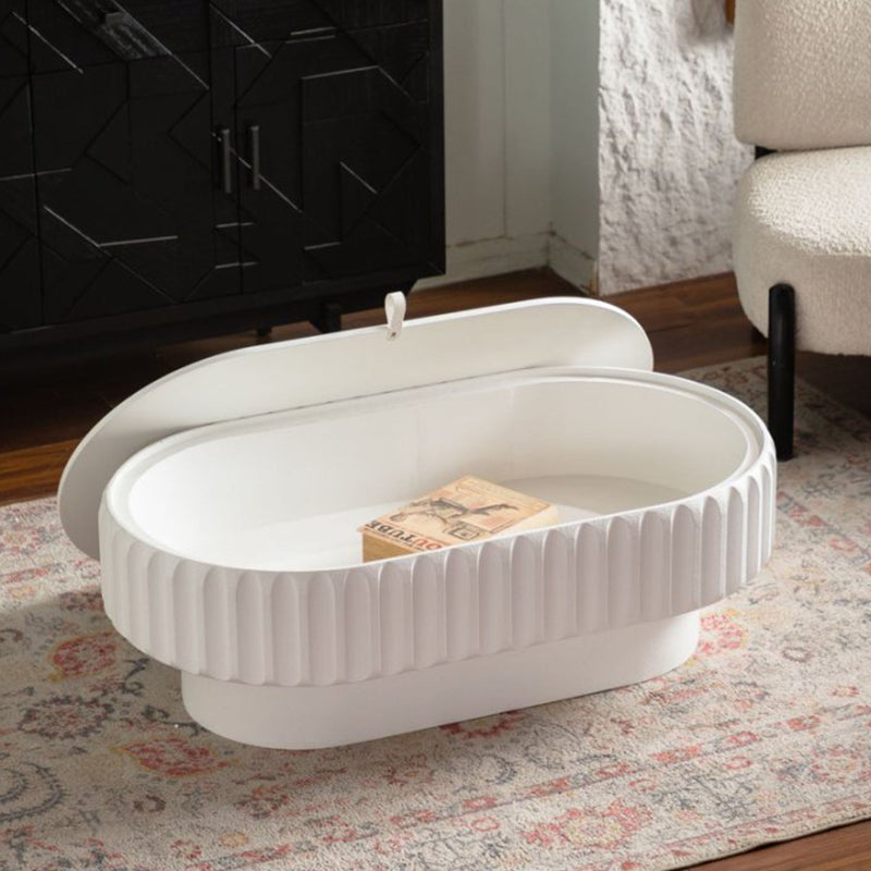 Fluted Storage Table & Lift Off Lid - Cream White