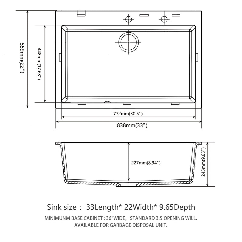 Quartz Kitchen Sink, Granite Composite, Drop In Sink With Durable Design