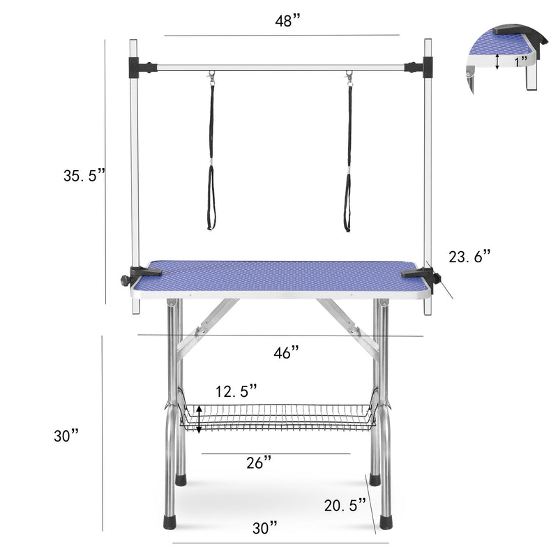 Large Size Grooming Table For Pet Dog And Cat With Adjustable Arm And Clamps Large Heavy Duty Animal Grooming Table - Blue