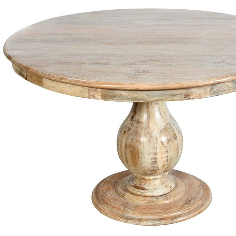 Five Piece Natural Round Solid Wood Dining Set with Four Chairs