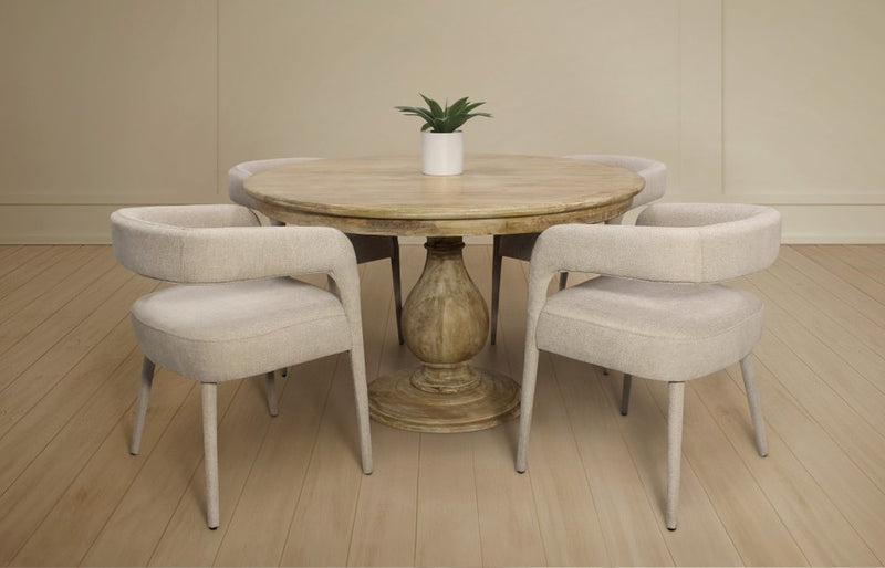 Five Piece Dark Brown Round Solid Wood Dining Set with Four Chairs