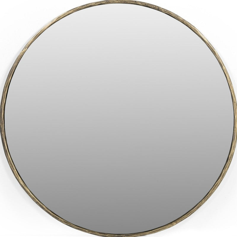 36" Antiqued Brass Iron Round Framed Accent Mirror