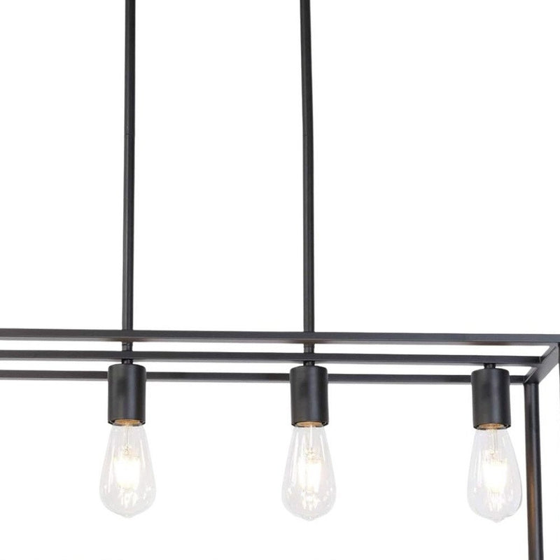 Black Metal Four Light Caged Rectangular Hanging Pendent Light