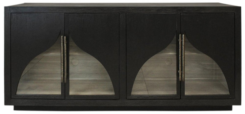 70" Dark Brown Solid Wood Sideboard With Four Glass Doors