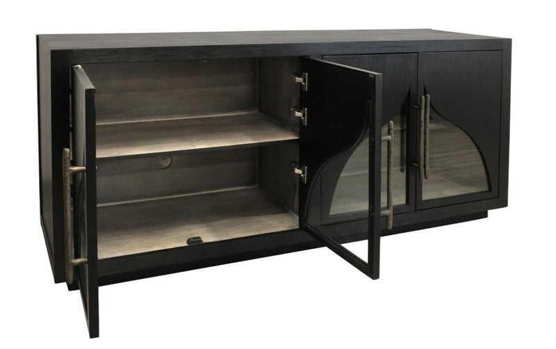 70" Dark Brown Solid Wood Sideboard With Four Glass Doors