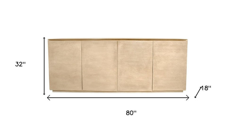 80" Natural Solid Wood Sideboard With Four Doors
