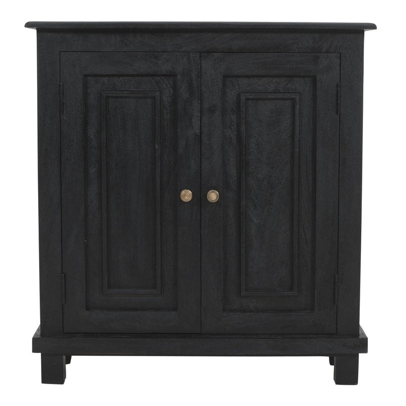 34" Charcoal Distressed Solid Wood Paneled Sideboard With Two Doors