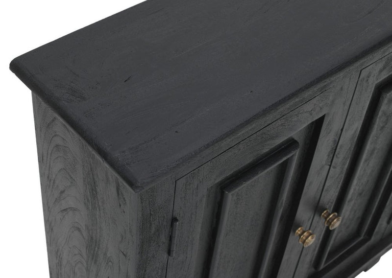 34" Charcoal Distressed Solid Wood Paneled Sideboard With Two Doors