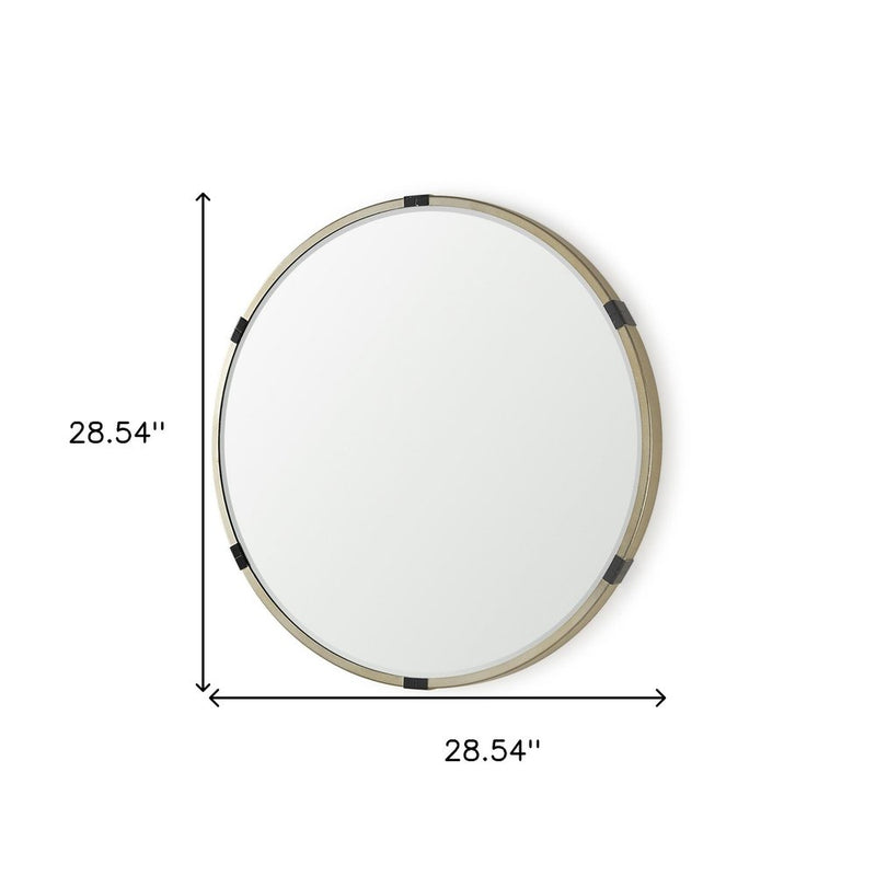 24" Gold And Black Metal Round Framed Accent Mirror