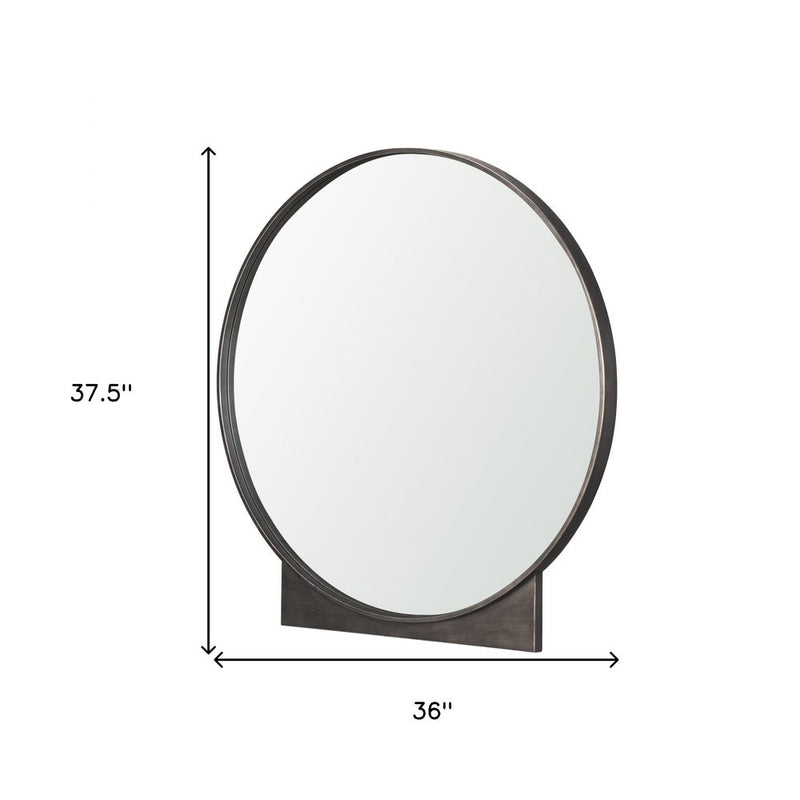 38" Gunmetal Metal Round And Rectangle Framed Accent Mirror
