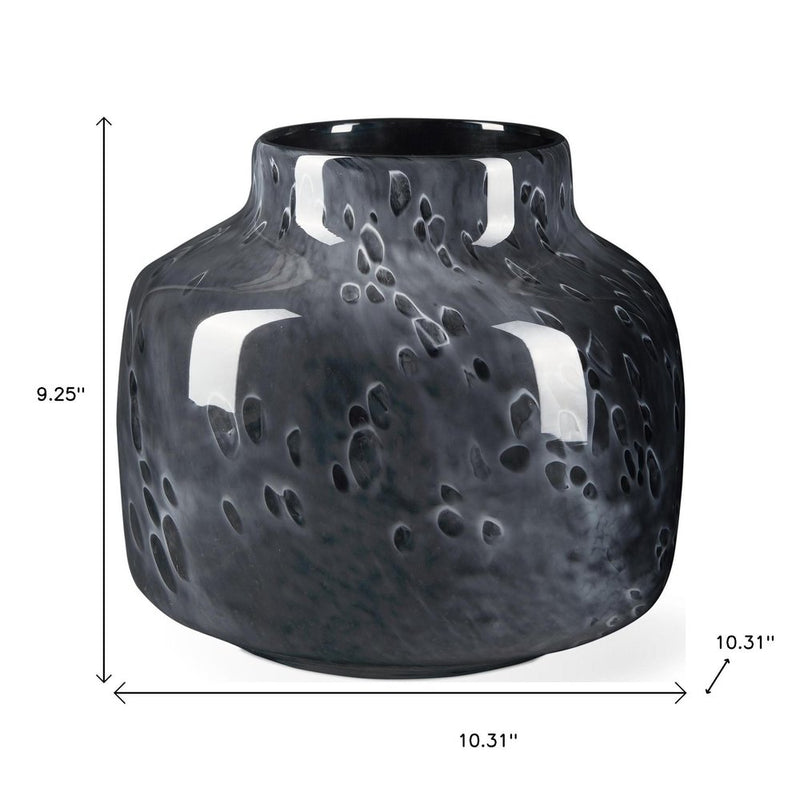 9" Black Mottled Round Glass Table Vase