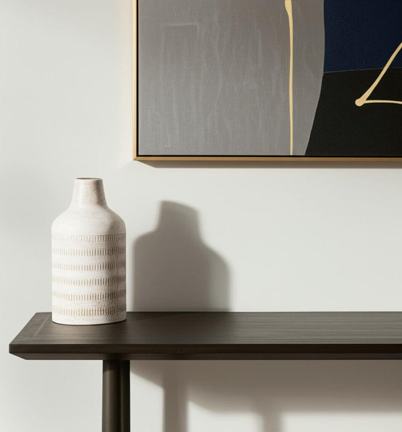 11" Off White And Natural Geometric Metal Cylinder Table Vase