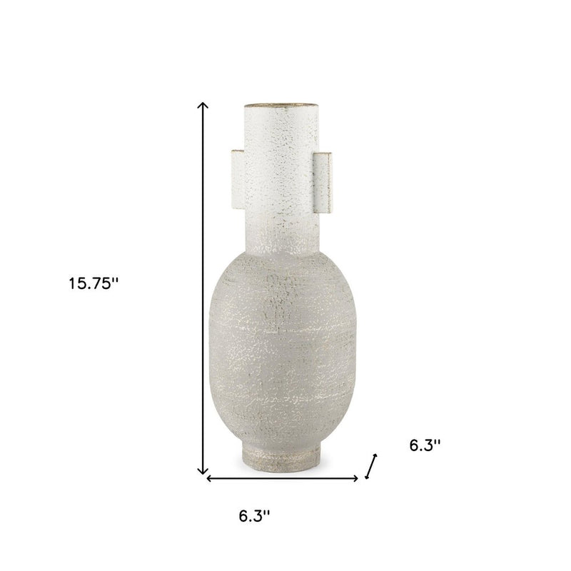 16" Off White And Gold Metal Table Vase
