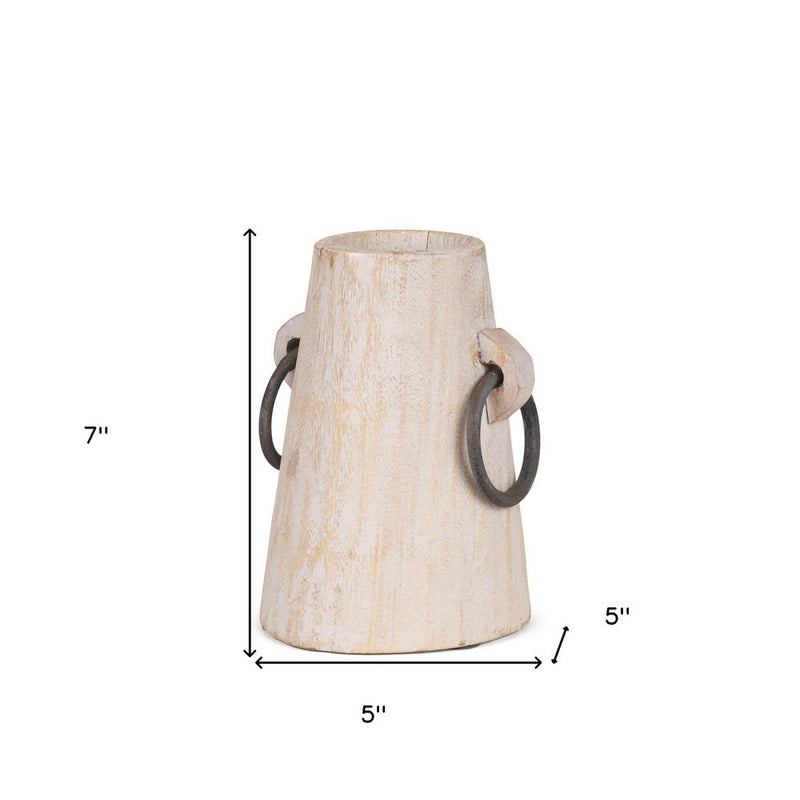 7" Light Brown Solid Wood Cylinder Jug Vase