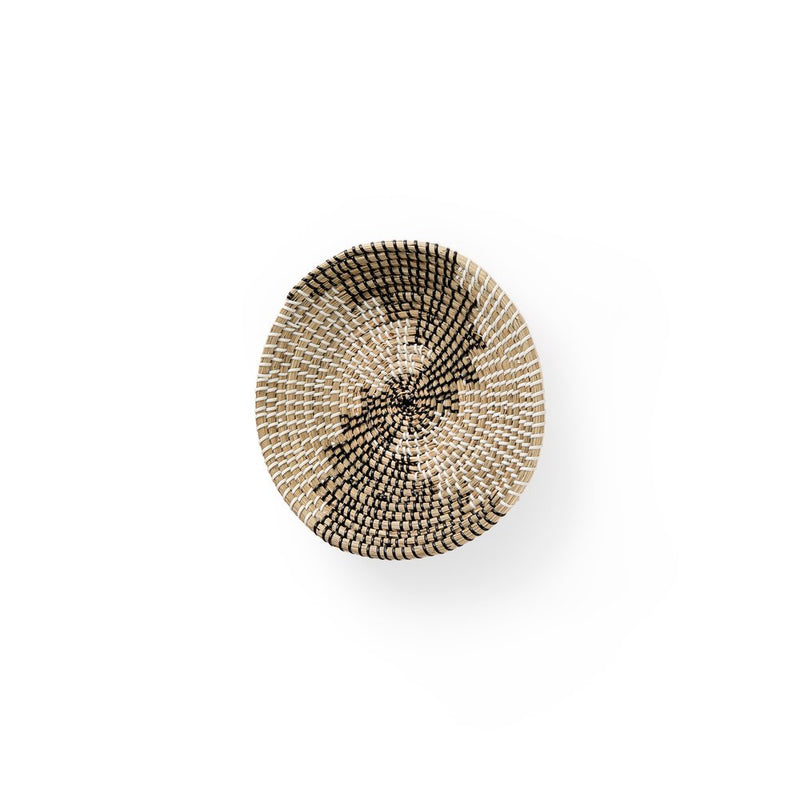 12" X 12" Brown Black And White Round Geo Seagrass Hanging Dimensional Sculpture