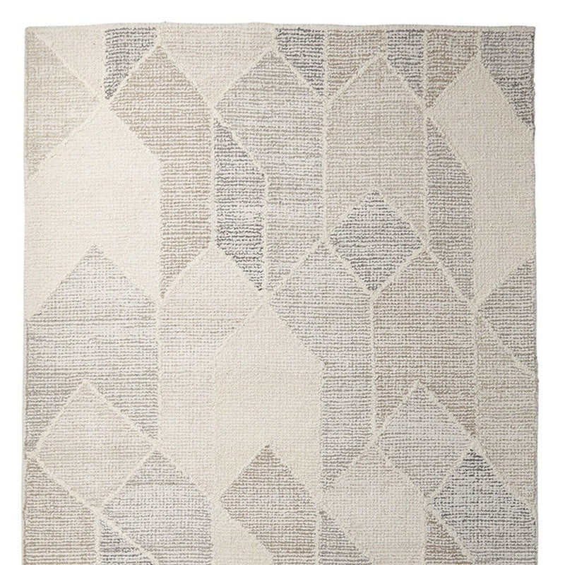 5' X 8' Beige Gray And Ivory Wool Geometric Hand Woven Area Rug