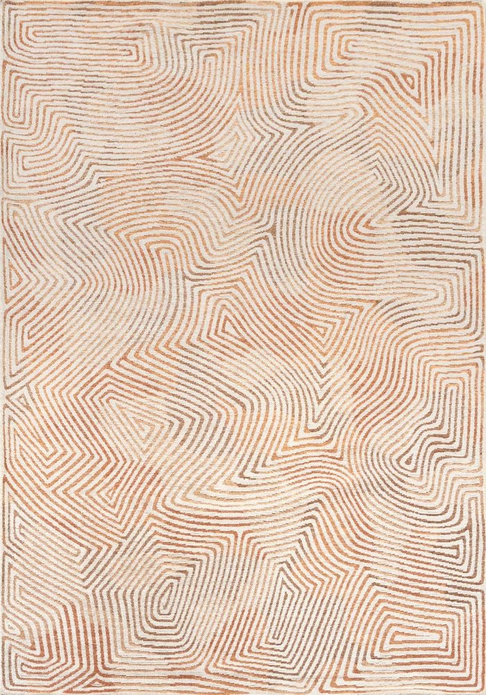 6' X 8' Beige Orange And Brown Geometric Washable Area Rug With UV Protection
