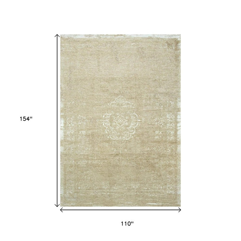 9' X 13' Brown And White Medallion Washable Area Rug With UV Protection
