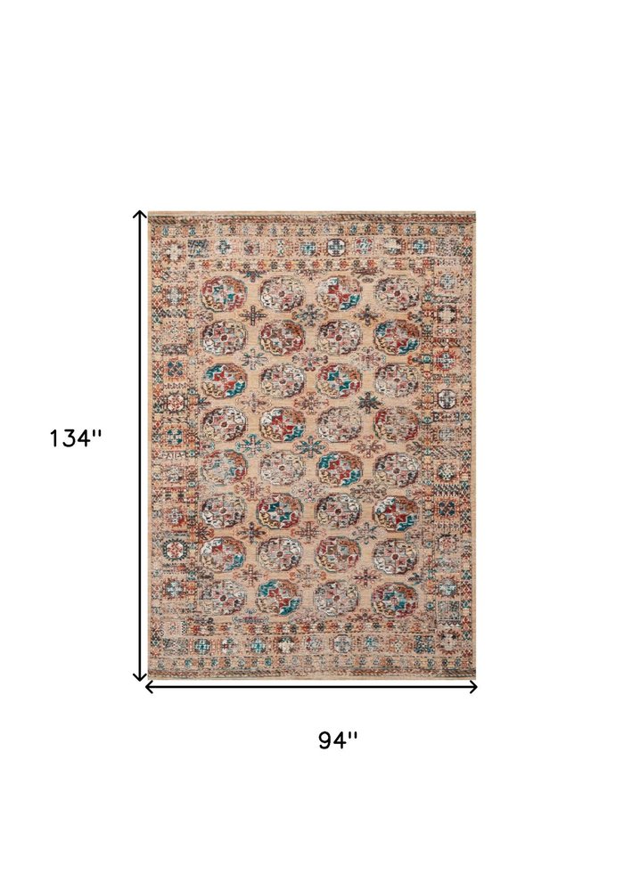 8' X 11' Orange And Red Tribal Washable Area Rug With UV Protection