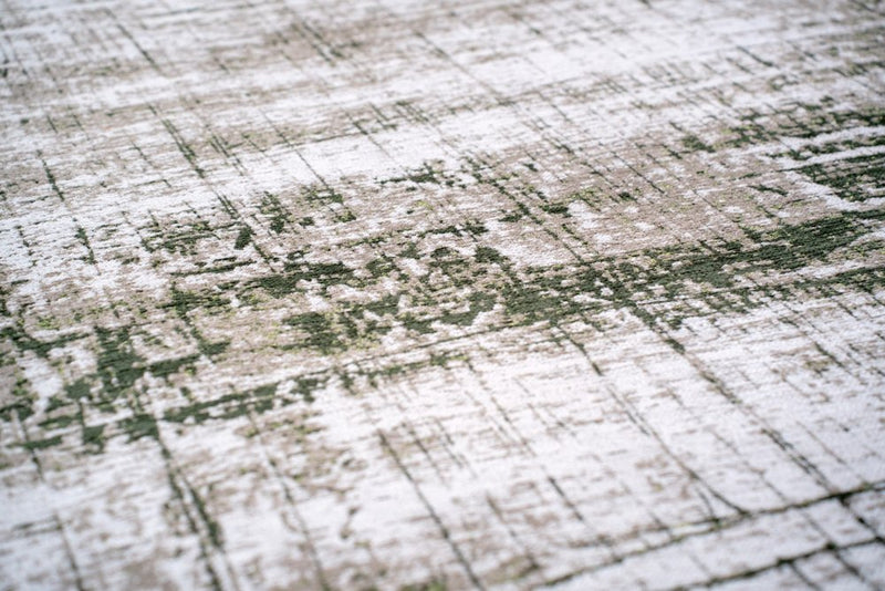 8' X 11' White Gray And Green Abstract Washable Area Rug With UV Protection
