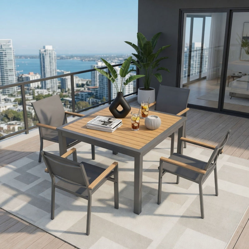 Gray Aluminum Patio Dining Set With Textilene Chairs, 5 Piece All Weather Outdoor Table And Chair Set For Patio, Porch, Garden