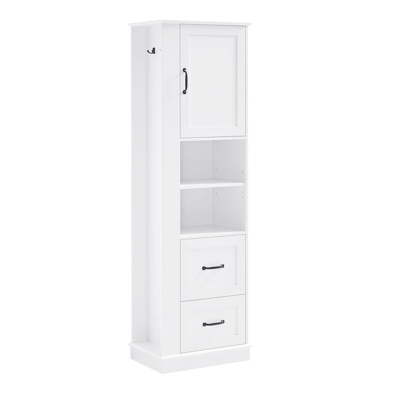 Freestanding Bathroom Storage Cabinet With Adjustable Shelves And Side Hooks Board, Rectangle Design